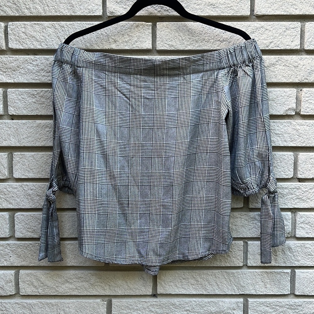 Dex Plaid Checked Off the Shoulder Top S - Picture 9 of 10